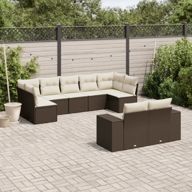 vidaXL 9-delige Loungeset met kussens poly rattan bruin, foto 2