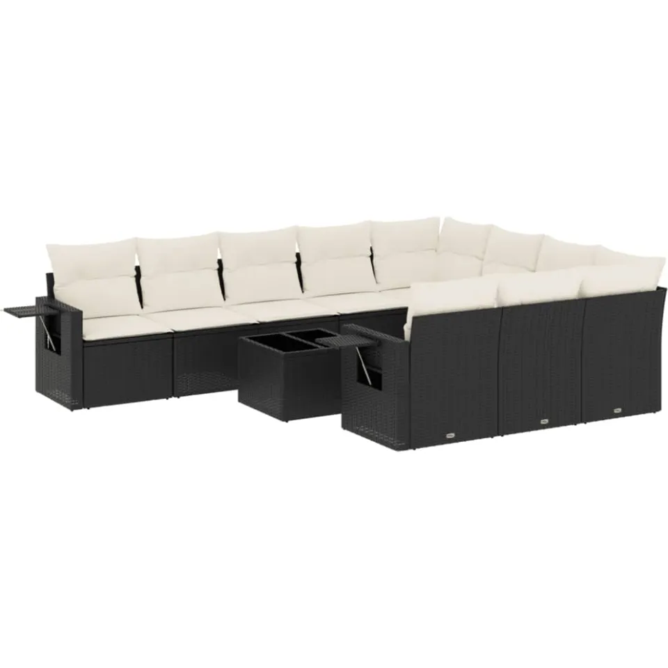 vidaXL 11-delige Loungeset met kussens poly rattan zwart