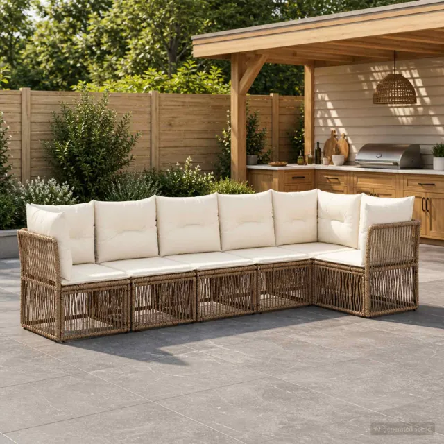 vidaXL Tuinbankenset 6 st 6-zits Beige poly rattan