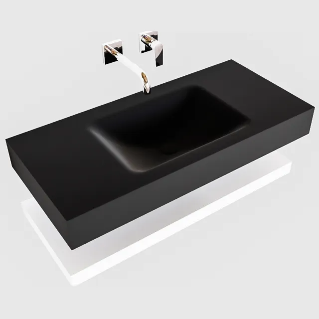 Boss & Wessing Badkamermeubel BWS Ibiza 100 cm met Mat Wit Planchet Solid Surface Wastafel Mat Zwart (zes varianten)