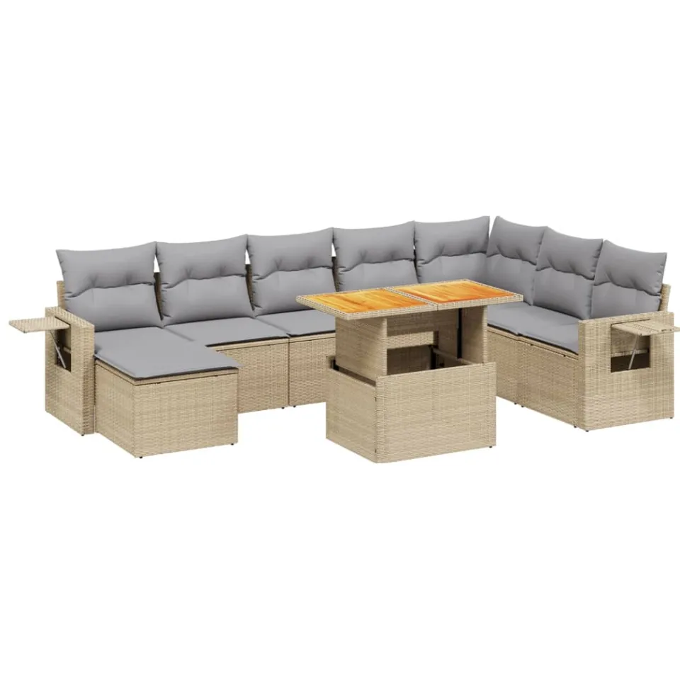vidaXL 9-delige Loungeset met kussens poly rattan beige, foto 4