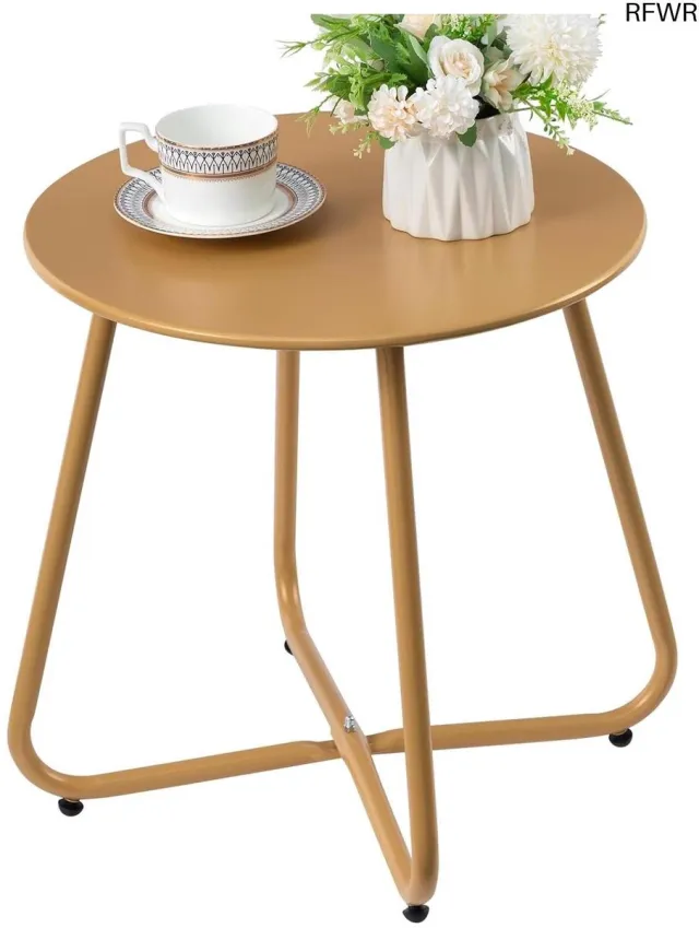 RFWR Ronde Buiten Bijzettafel voor Terras en Balkon - Weerbestendig Metalen Koffietafel goud