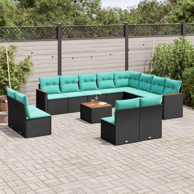 vidaXL 13-delige tuinbankset met kussens van zwart polyrotan, foto 2