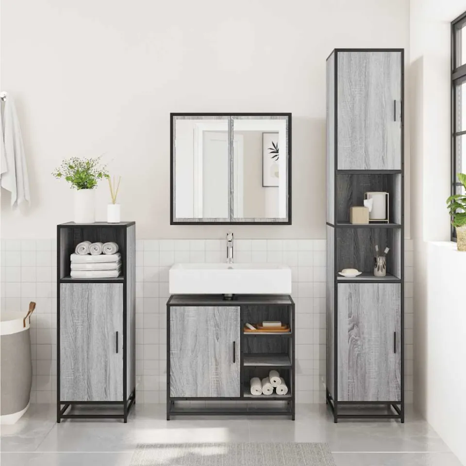 vidaXL Wastafelkast 65x33x60 cm bewerkt hout grijs sonoma eikenkleurig, foto 2