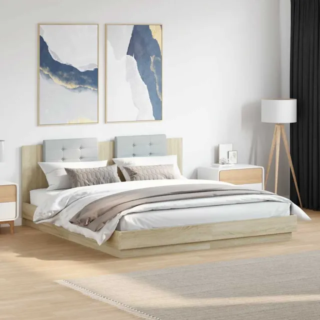 vidaXL Bedframe met hoofdbord en LED sonoma eikenkleurig 200x200 cm Bruin