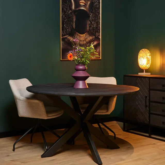 Starfurn Eetkamertafel mangohout - Eetkamertafel Daan - Eettafel zwart 140 cm