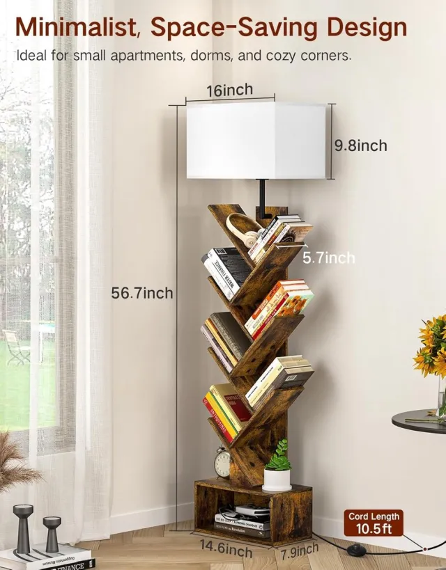 Vellaro Draaibare boekenkast - Rustic Brown - 143 x 37 x 20 cm - Houten Boekenrek met Verlichting en Timer - Voor Woonkamer en Kinderkamer