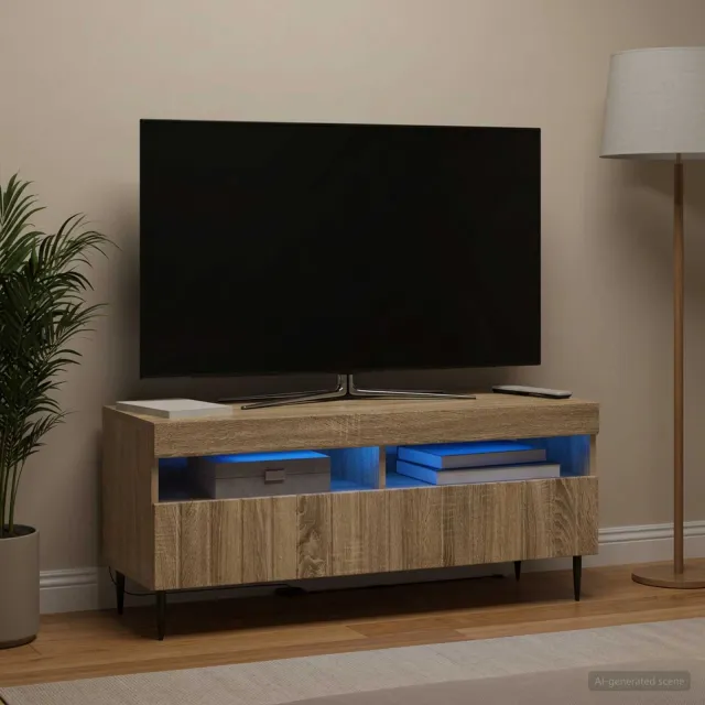 vidaXL LED tv-meubel ZWOLLE 100 x 35 x 43 cm Sonoma Eiken Bewerkt hout, foto 2