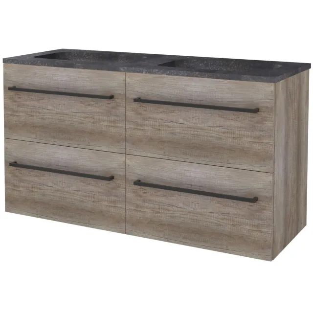Boss & Wessing Badmeubelset BWS Salt 120x46cm Met Grepen 4 Lades Met Wastafel Hardsteen Scotch Oak Bruin