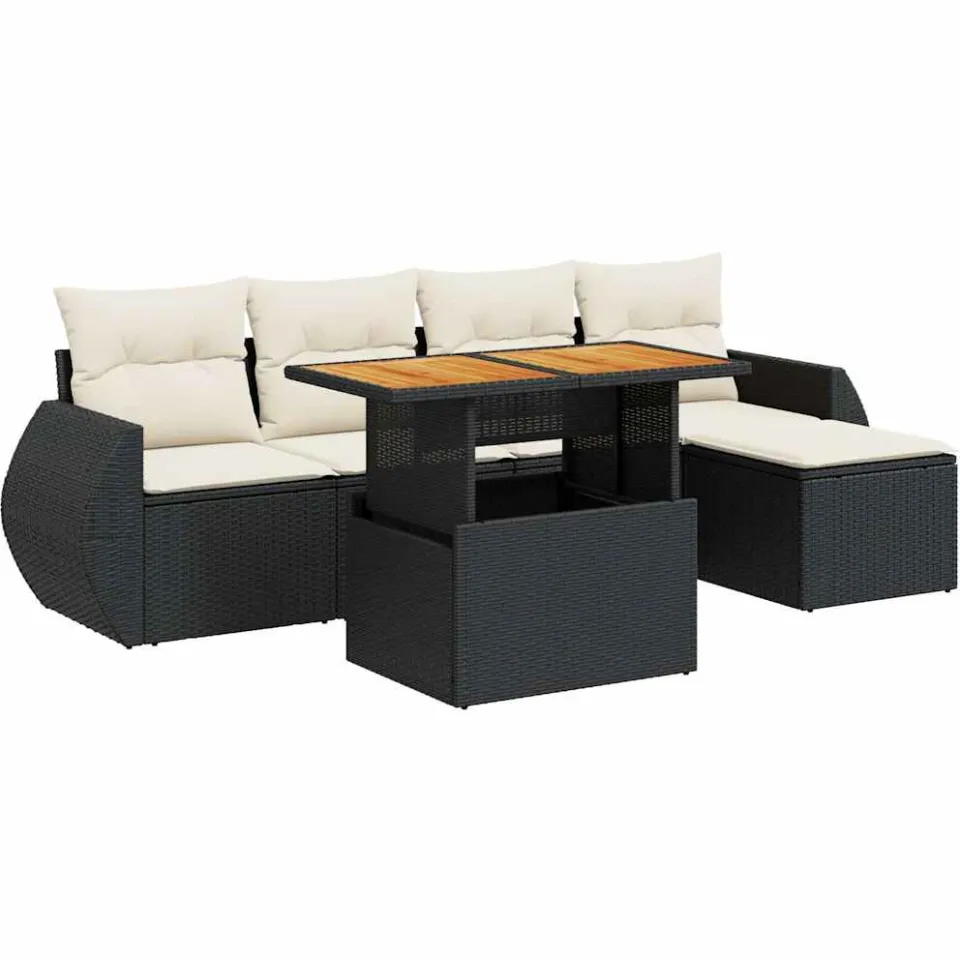 vidaXL 6-delige Loungeset met kussens poly rattan zwart, foto 3
