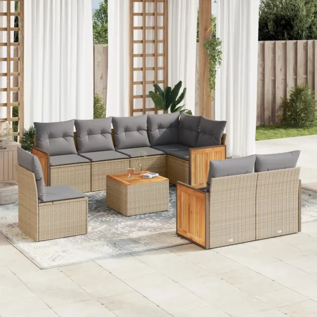 vidaXL 9-delige Loungeset met kussens poly rattan beige, foto 2