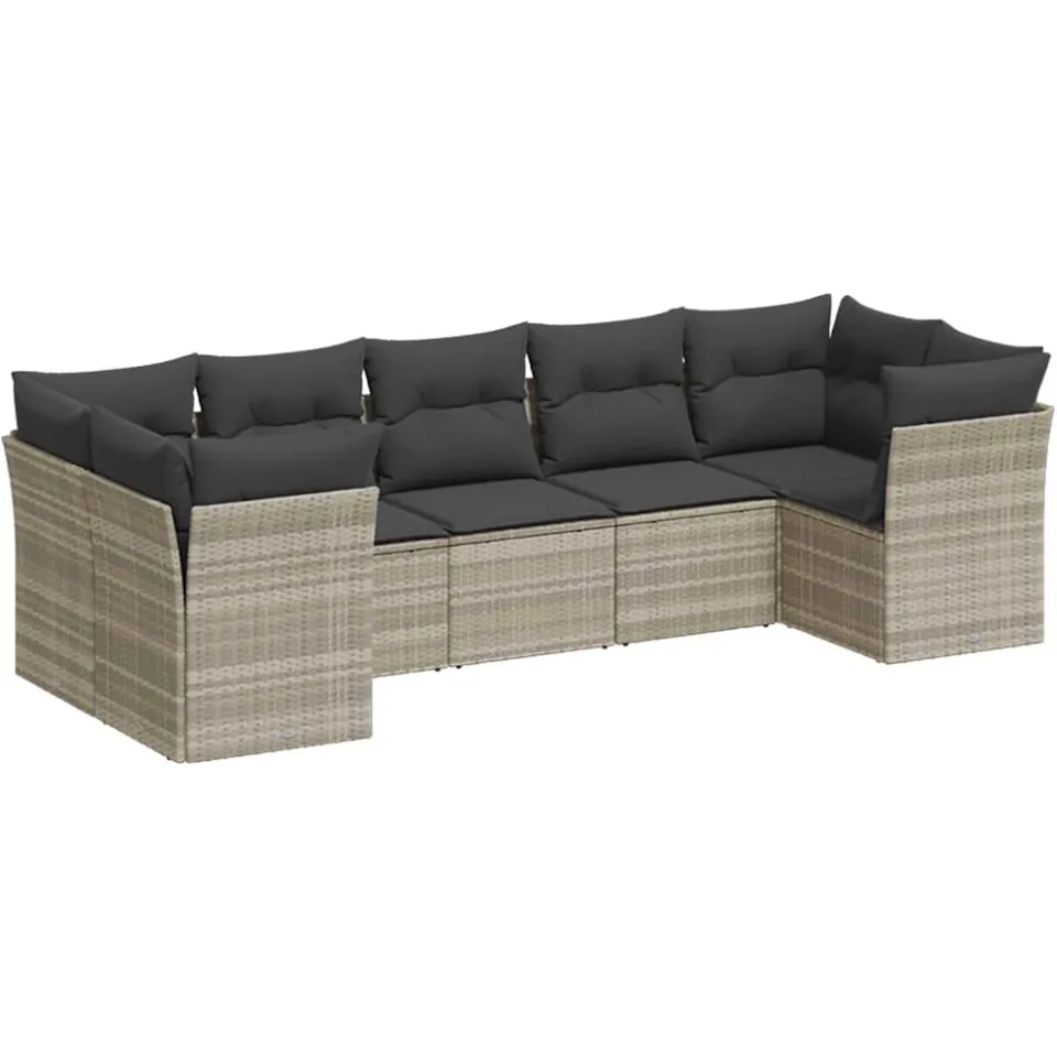 vidaXL 7-delige Loungeset met kussens poly rattan lichtgrijs grijs, foto 3