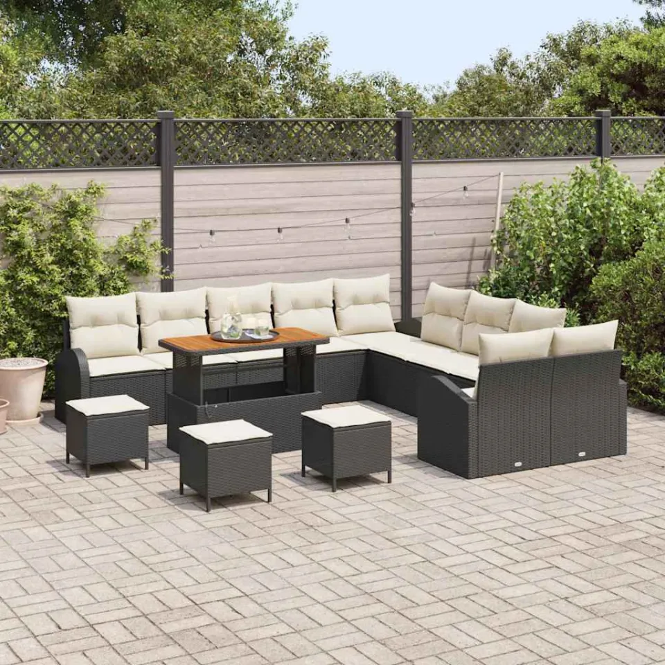 vidaXL Tuinbankenset 14 st Zwart poly rattan, foto 3