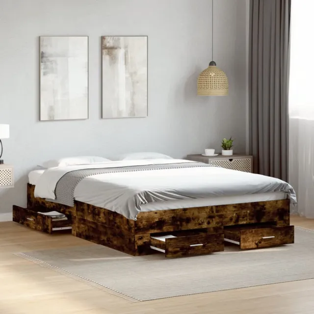vidaXL Bedframe met lades bewerkt hout gerookt eikenkleurig 120x190 cm
