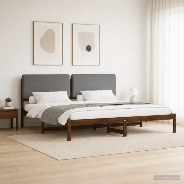 vidaXL Bedframe met gestoffeerd hoofdbord Donkerbruin en lichtgrijs