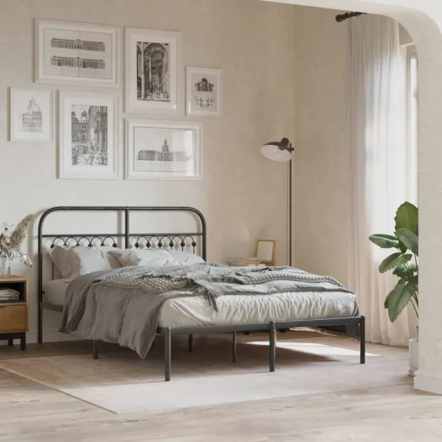 vidaXL Bedframe met hoofdbord metaal zwart 140x200 cm