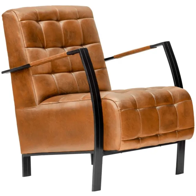 MASSIVMOEBEL24 .DE zetel IRON LABEL #13 lichtbruin echt leer (buffel) 64 x 83 x 76 cm