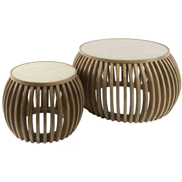 Giga Living Giga Meubel Salontafel Nuovo Curve - Travertin - Set Van 2 - 75x75x40cm