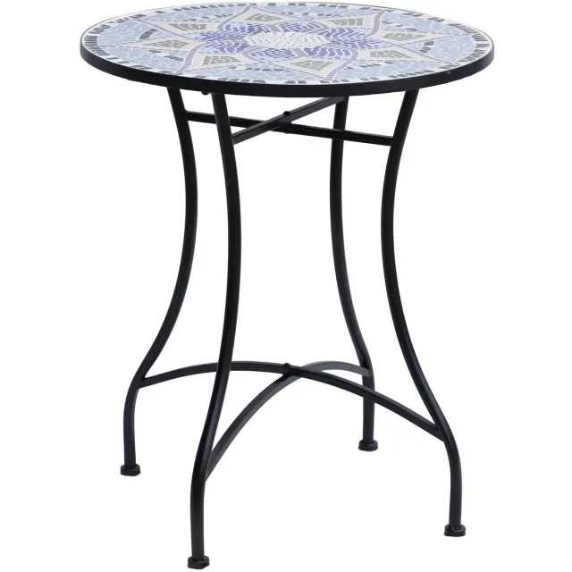 JOYNEXTBUY Bijzettafel - Mozaïk - Tuintafel - Buitentafel - Rond - Keramisch Bord - Weersbestendig - 60cm x 71xm - Multicolor Zwart - Blauw - Wit