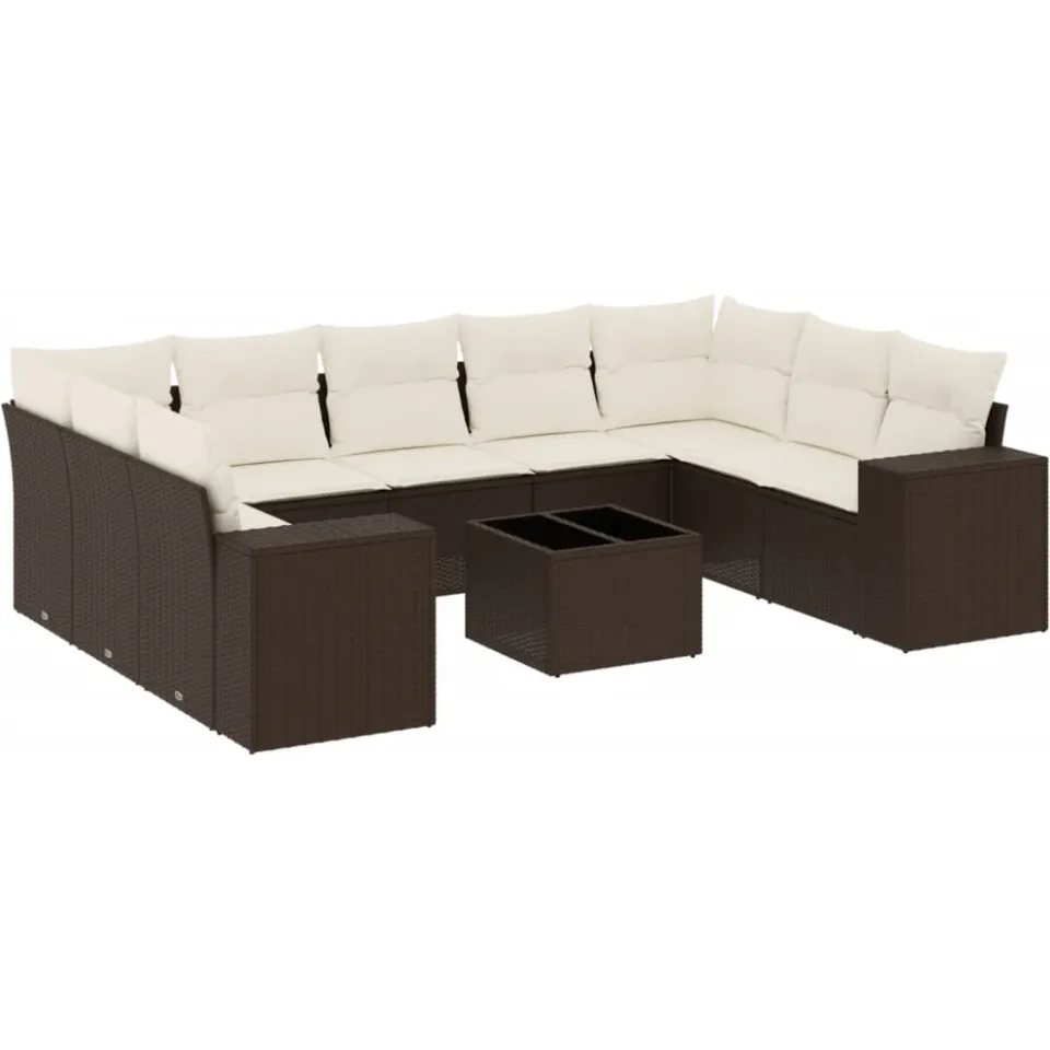 vidaXL 10-delige Loungeset met kussens poly rattan bruin, foto 3