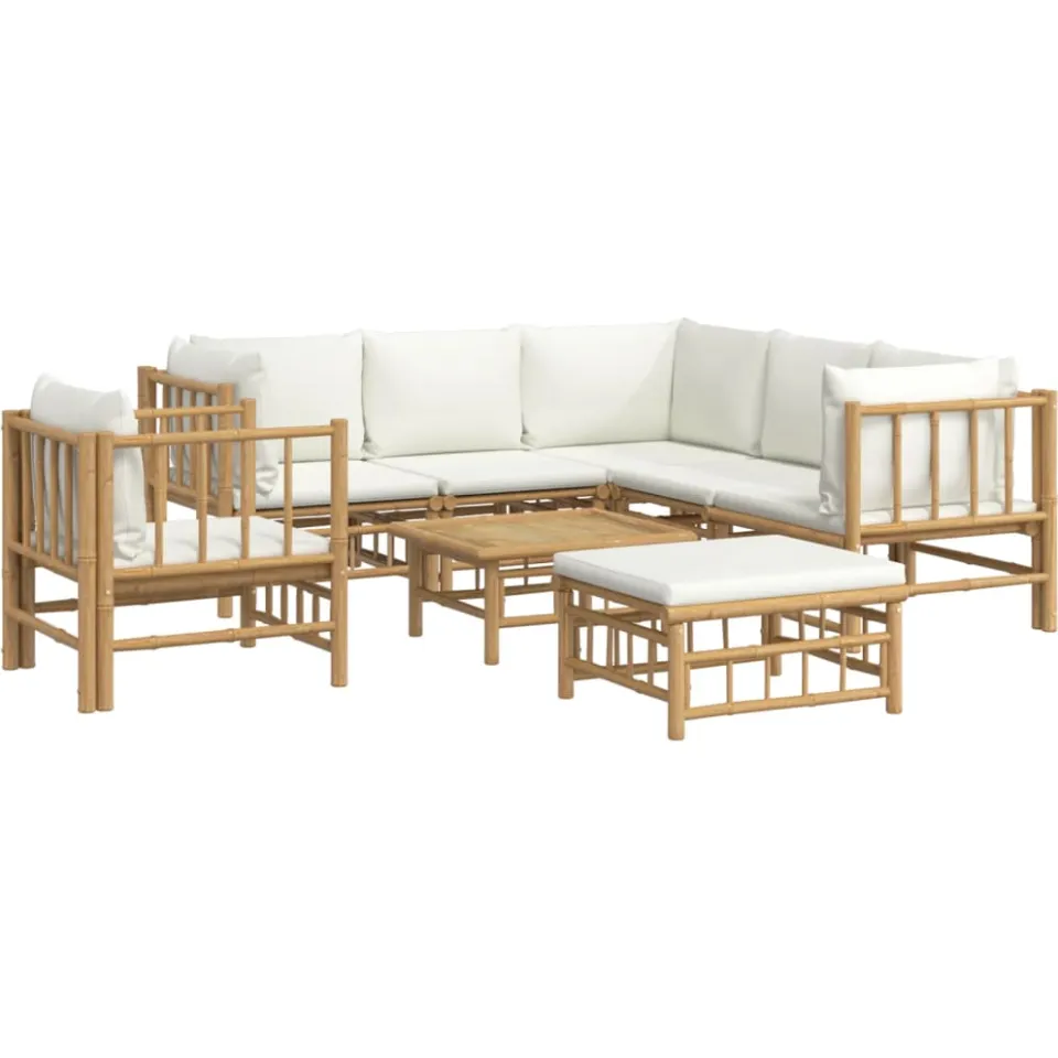 vidaXL 8-delige Loungeset met kussens bamboe crèmewit Bruin
