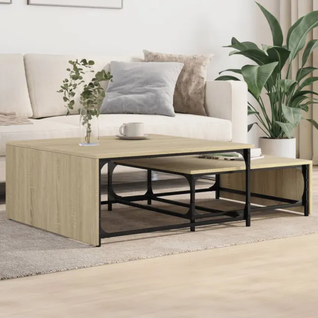 vidaXL 2-delige Salontafelset bewerkt hout en metaal sonoma eikenkleur, foto 2