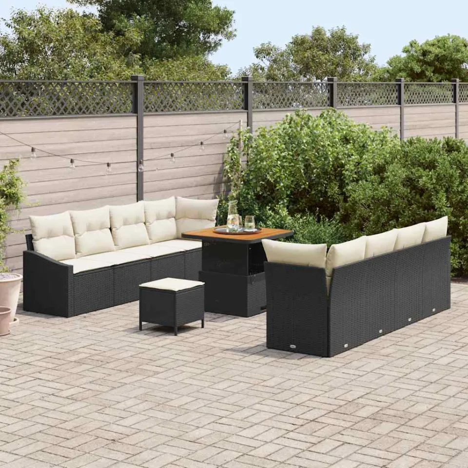 vidaXL Tuinbankenset 11 st Zwart poly rattan