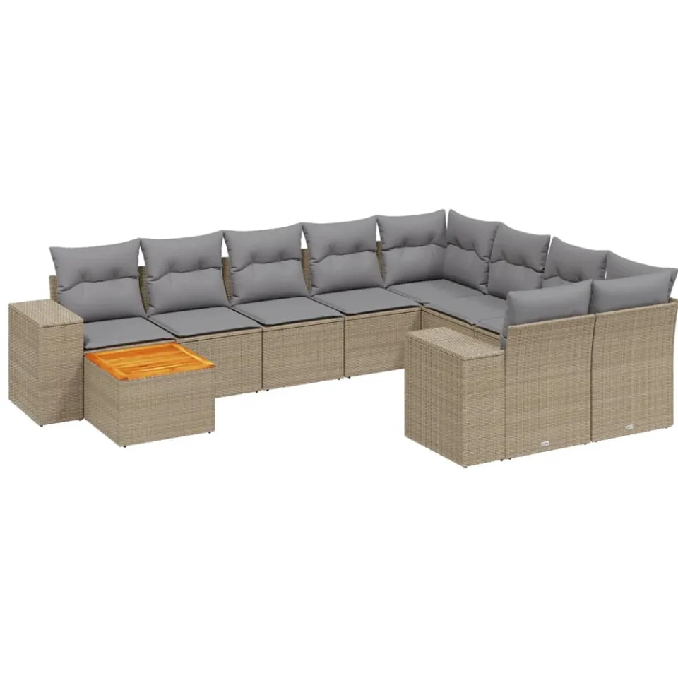 vidaXL 11-delige Tuinset met kussens poly rattan beige, foto 3