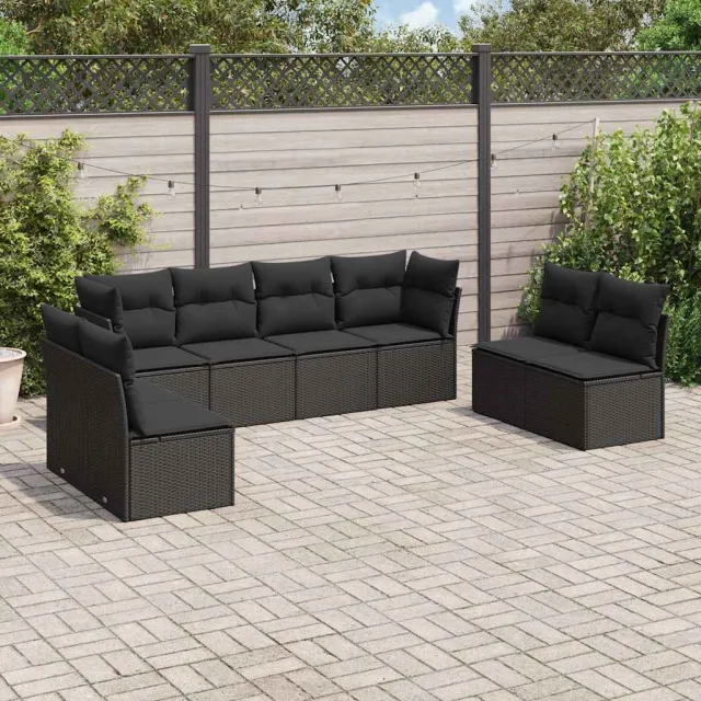 vidaXL 8-delige Loungeset met kussens poly rattan zwart, foto 2
