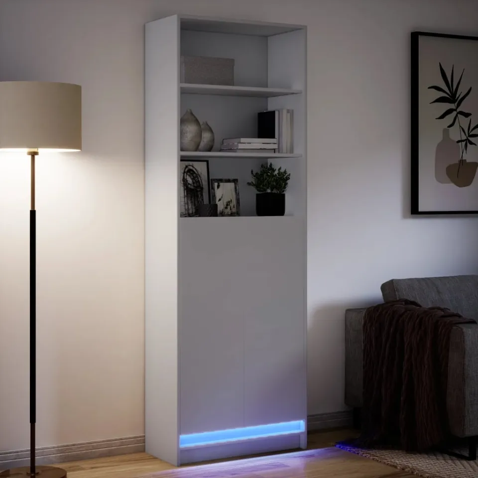 vidaXL Hoge kast met LED 69x32,5x200 cm bewerkt hout wit, foto 4