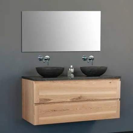 Sanilux Badkamermeubelset Sanilux Wood Dynasty 120x47x50 cm Massief Eikenhout en Twee Waskommen Massief hout