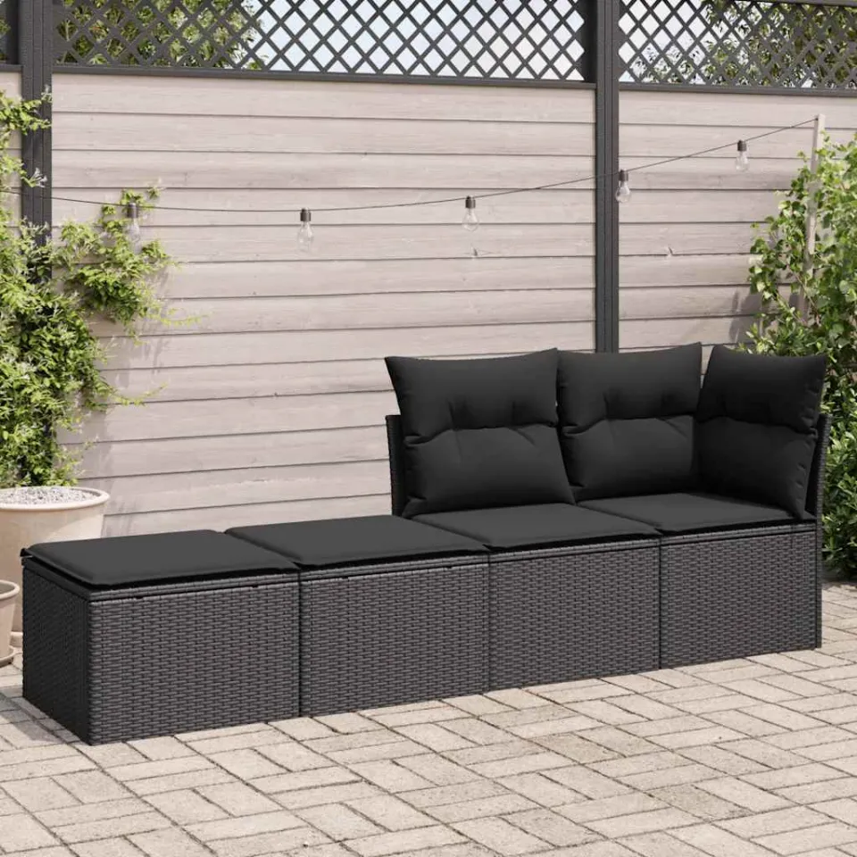 vidaXL 2-delige Loungeset met kussens poly rattan acacia zwart, foto 2