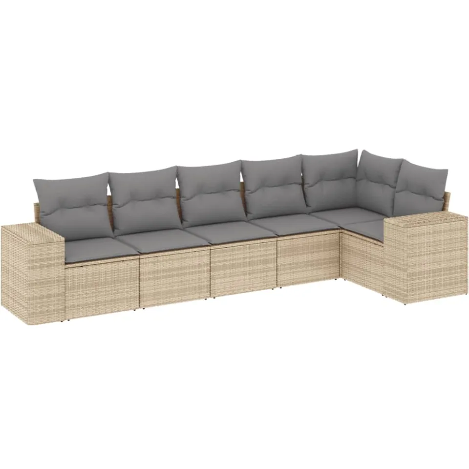 vidaXL 6-delige Loungeset met kussens poly rattan beige, foto 3