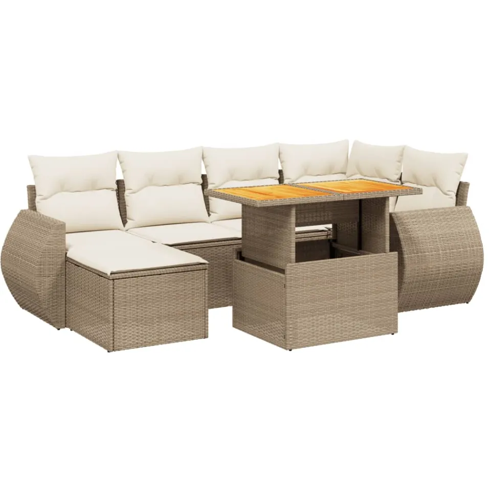 vidaXL 7-delige Loungeset met kussens poly rattan beige, foto 3
