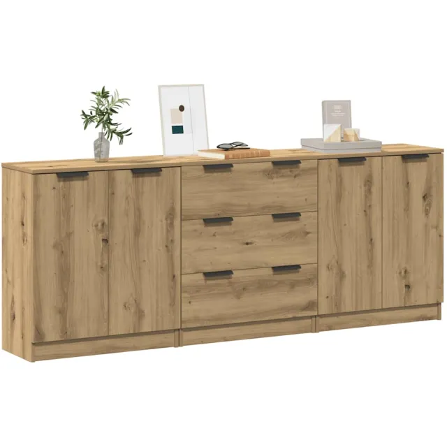 vidaXL Dressoirs 3 st 60x30x70 cm bewerkt hout artisanaal eikenkleurig Bruin
