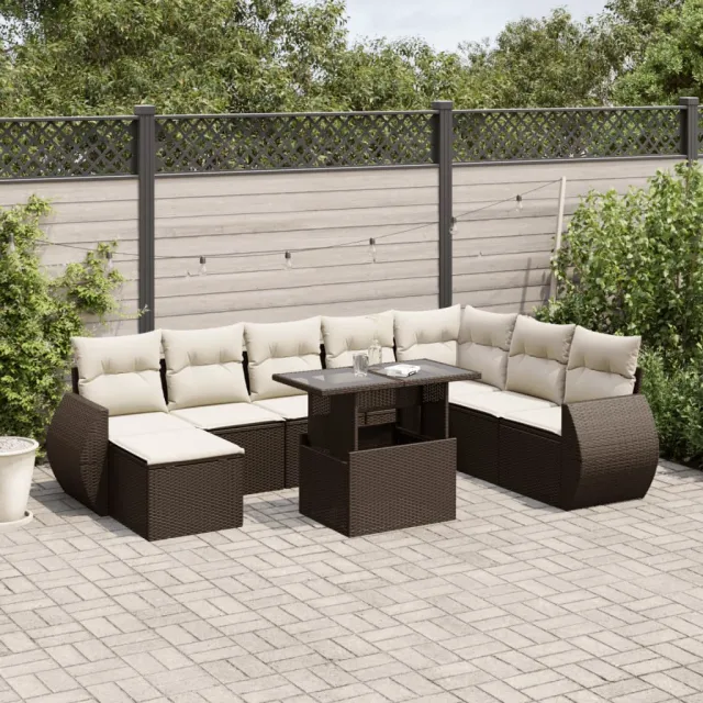 vidaXL 9-delige Loungeset met kussens poly rattan bruin, foto 2