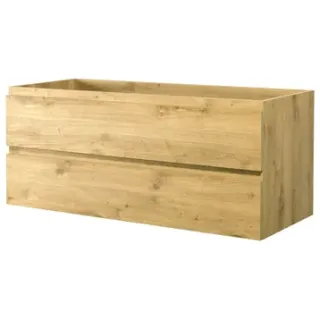 AquaVive - Praxis Eigen Merk Aquazuro Wastafelonderkast Napoli 120cm - Scandinavisch Eiken Gemelamineerd - Met 2 Lades Hout