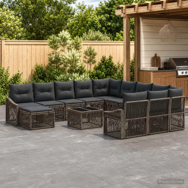 vidaXL Tuinbankenset 13 st 12-zits Grijs poly rattan, foto 2