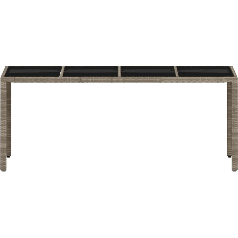 vidaXL Tuintafel met glazen blad 190x90x75 cm poly rattan lichtgrijs grijs, foto 4