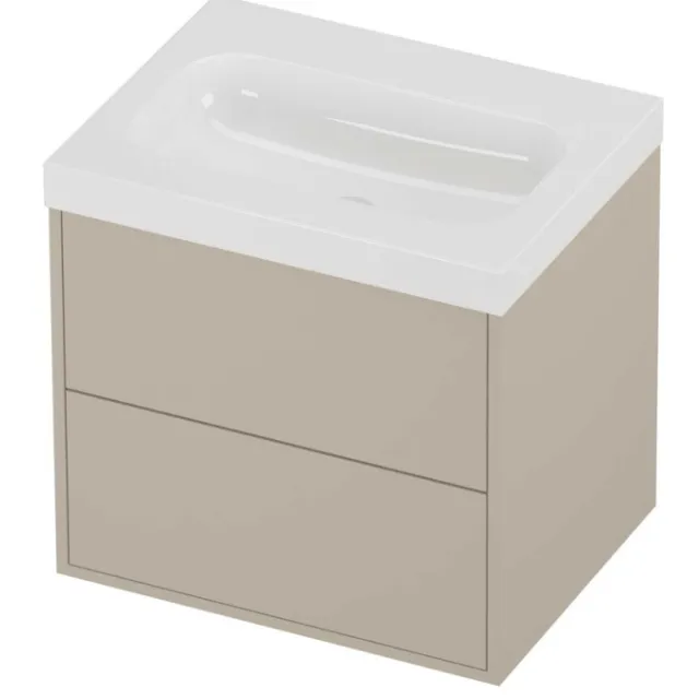 Proline Haga Badmeubelset Polystone Mezza 2 Laden 60x46x58 cm Glans Wit Soft Linen Beige