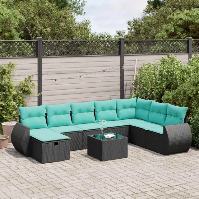vidaXL 9-delige Loungeset met kussens poly rattan zwart, foto 2