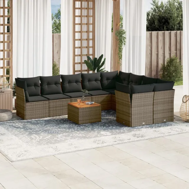 vidaXL 10-delige Loungeset met kussens poly rattan grijs, foto 2