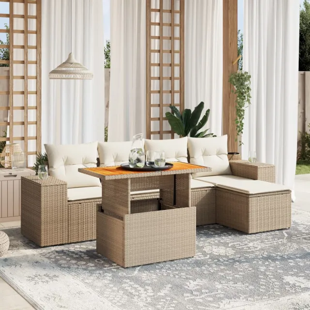 vidaXL 6-delige Loungeset met kussens poly rattan beige, foto 2