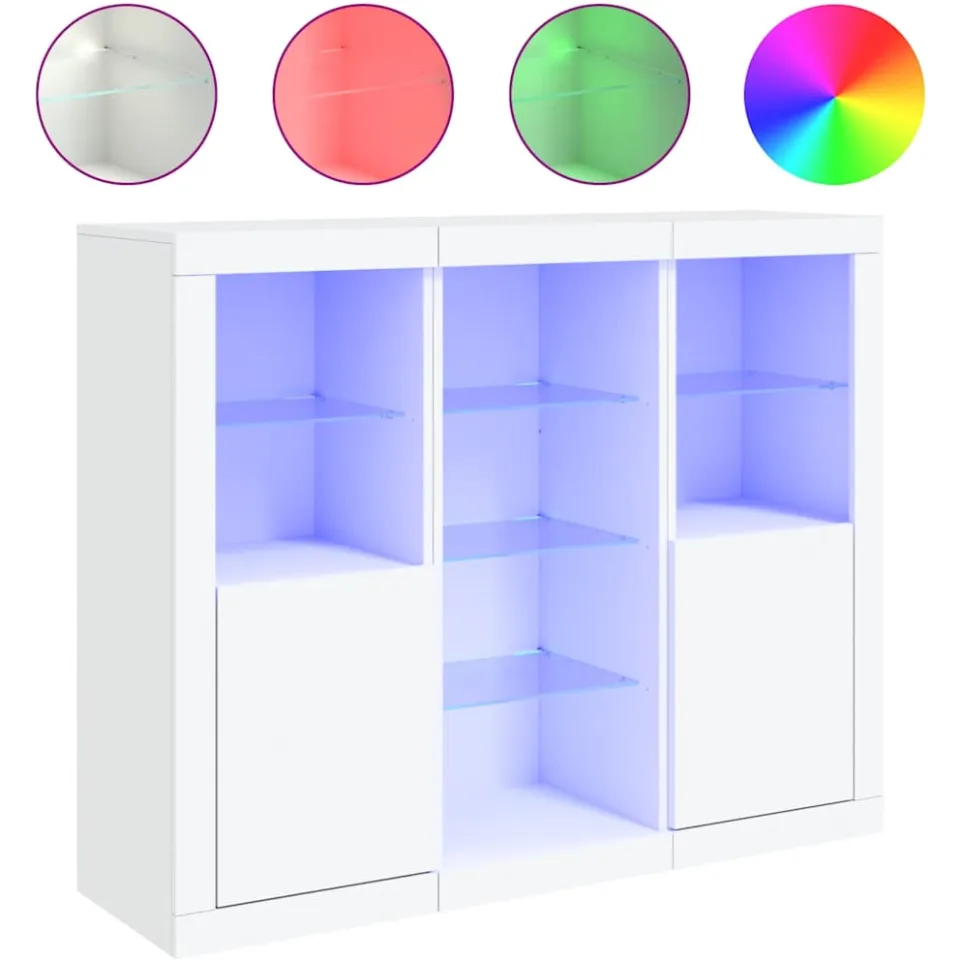 vidaXL Dressoirs met LED-verlichting 3 st bewerkt hout wit, foto 3