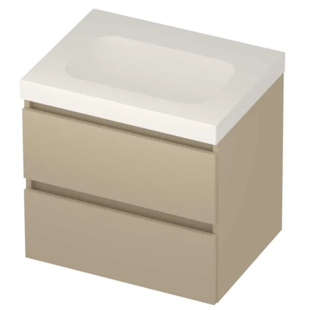 Basic-Line Moby 46 Badmeubelset Polystone Zonder Kraangat Greeploos 60x46x58 cm Mat Beige Mat Wit