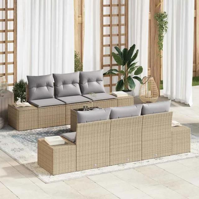 vidaXL Tuin Sofa Set 7 st Beige poly rattan, foto 2