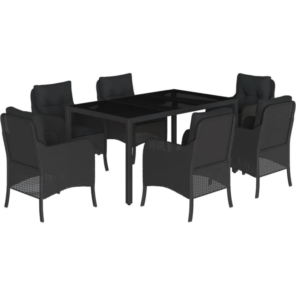 vidaXL 7-delige Tuinset met kussens poly rattan zwart