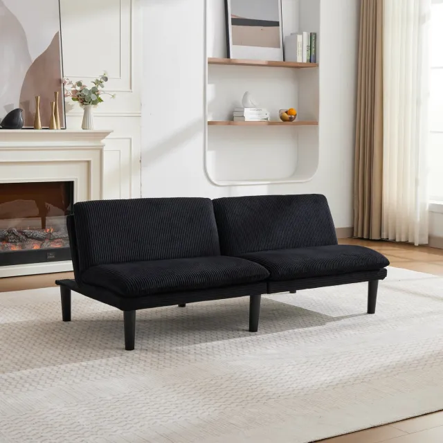 COVREO Slaapbank 167 x 84 x 67 cm zwart, velvet met 3 standen en hoge poten