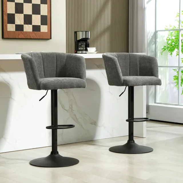 CHICFURN Barkrukken - Set van 2 - Draaibaar - Met rugleuning - Donkergrijs