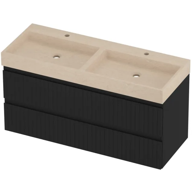 Proline Evoli Badmeubelset Hardsteen Loft 2 Kraangaten 120x46x62 cm Sand Stone Mat Zwart